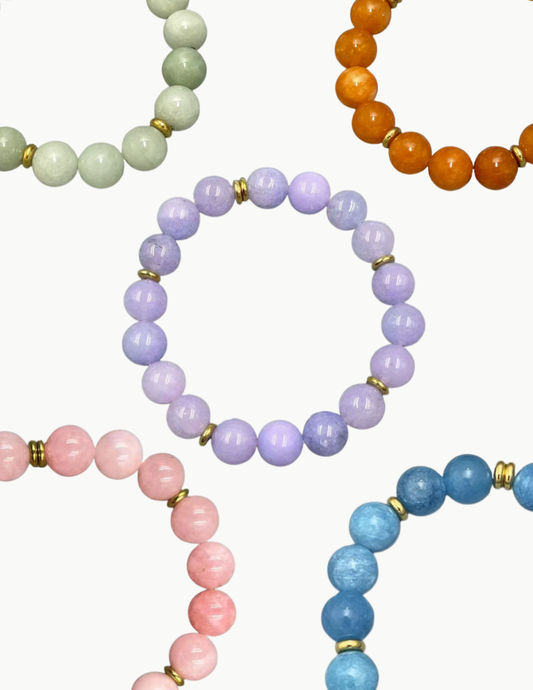 Glass Bead Bracelet – Adjustable Stretch Band (PVD Stainless Steel Hardware)