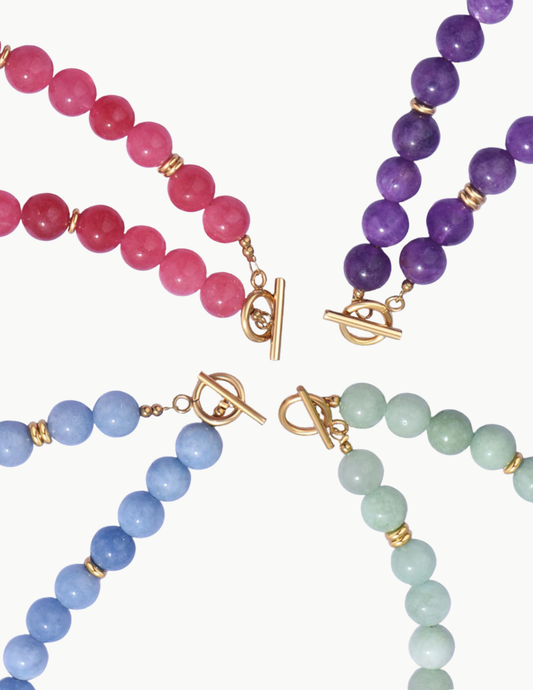 Glass Bead Necklace – 17" (PVD Stainless Steel Wire + Toggle Clasp)